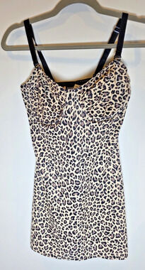 Nancy Ganz Leopard Slip Mini Dress Y2K Indie Sleaze Coquette Fitted Lingerie 90s